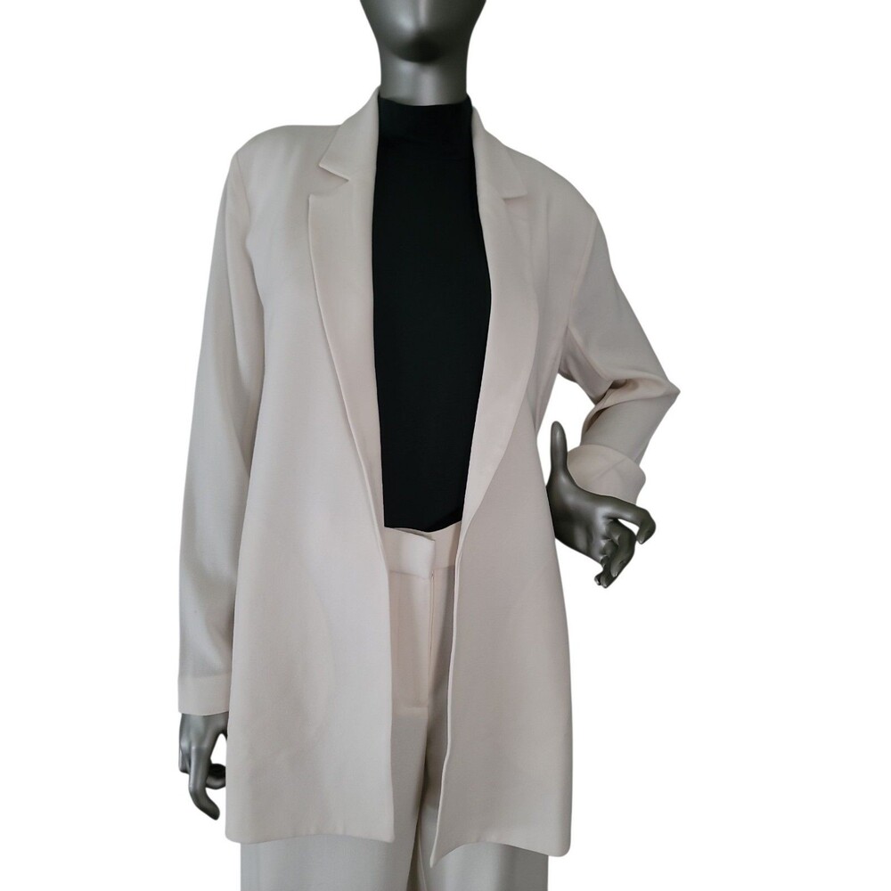 Eileen Fisher Stretch Wool Crepe On- Seam Pockets Long Office Blazer Size Medium
